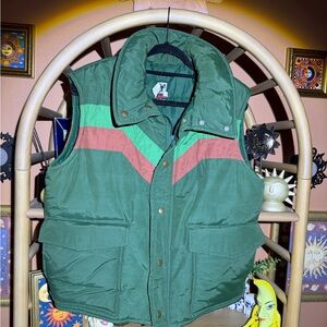 Green Firefox Puffer Vest with Pink and Green Stripes